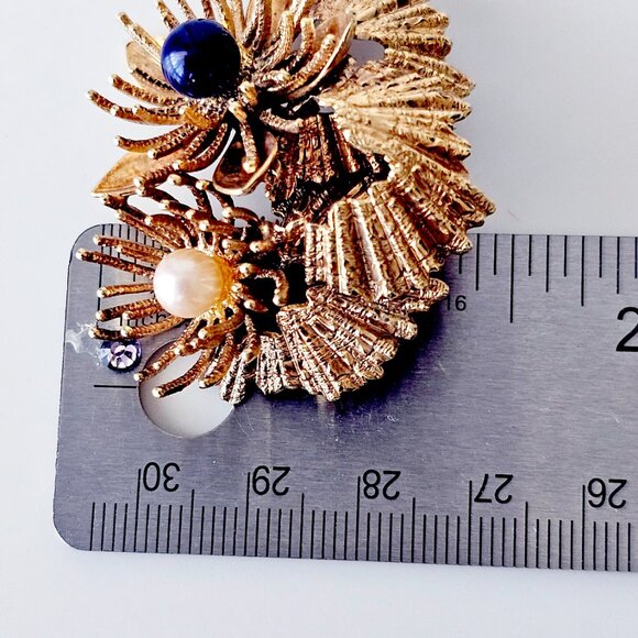 German Rolled Gold Lapis & Gold Vintage Brooch - Picture 8 of 9